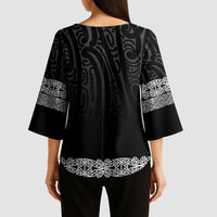 New Zealand Maori Kowhaiwhai Kimono Sleeve Blouse Pango Maui and Mangopare LT9 - Polynesian Pride