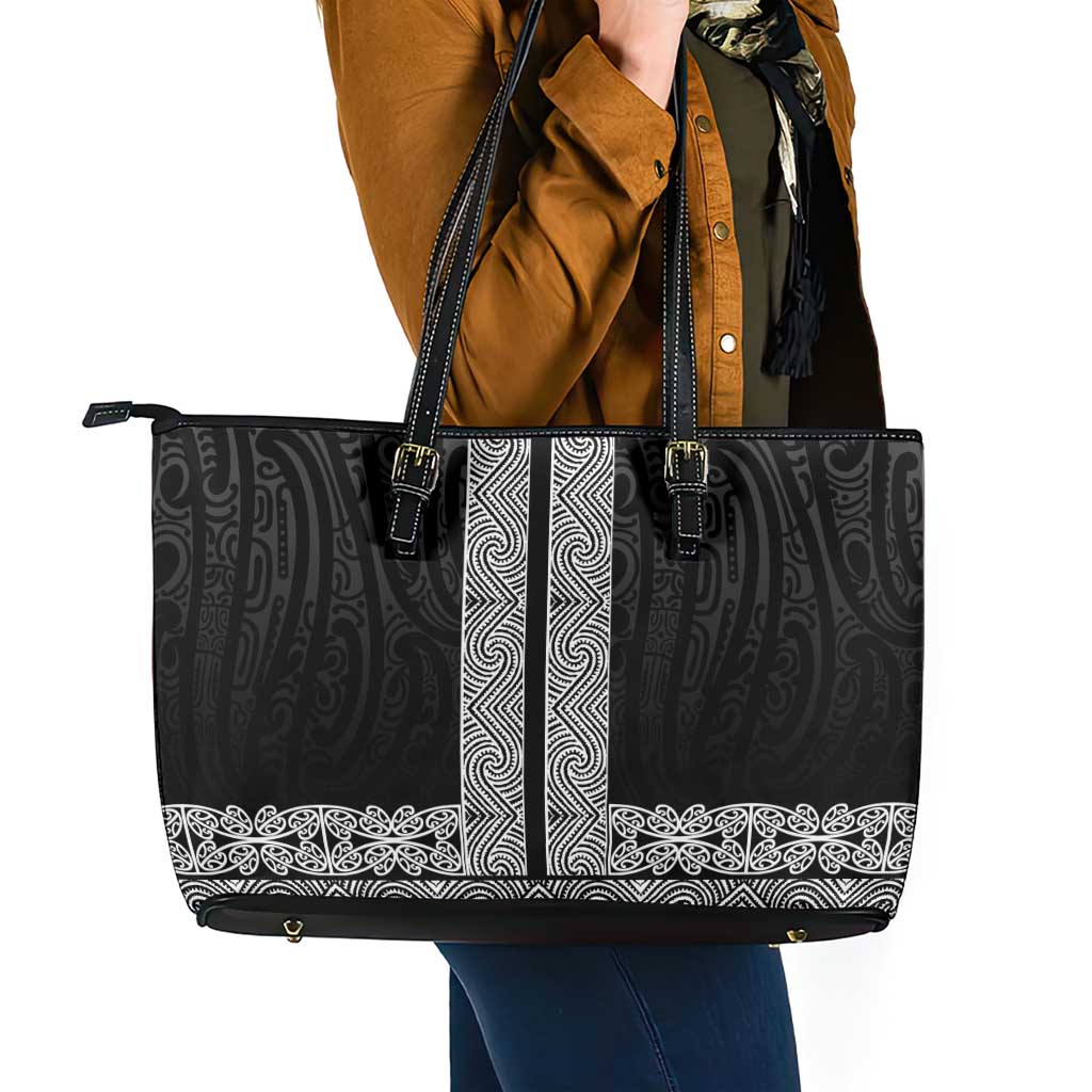 New Zealand Maori Kowhaiwhai Leather Tote Bag Pango Maui and Mangopare LT9 - Polynesian Pride