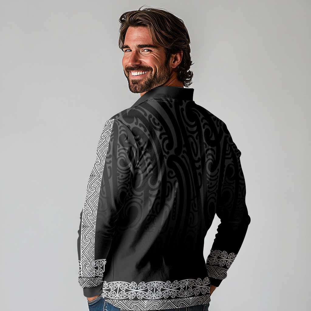 New Zealand Maori Kowhaiwhai Long Sleeve Polo Shirt Pango Maui and Mangopare LT9 - Polynesian Pride