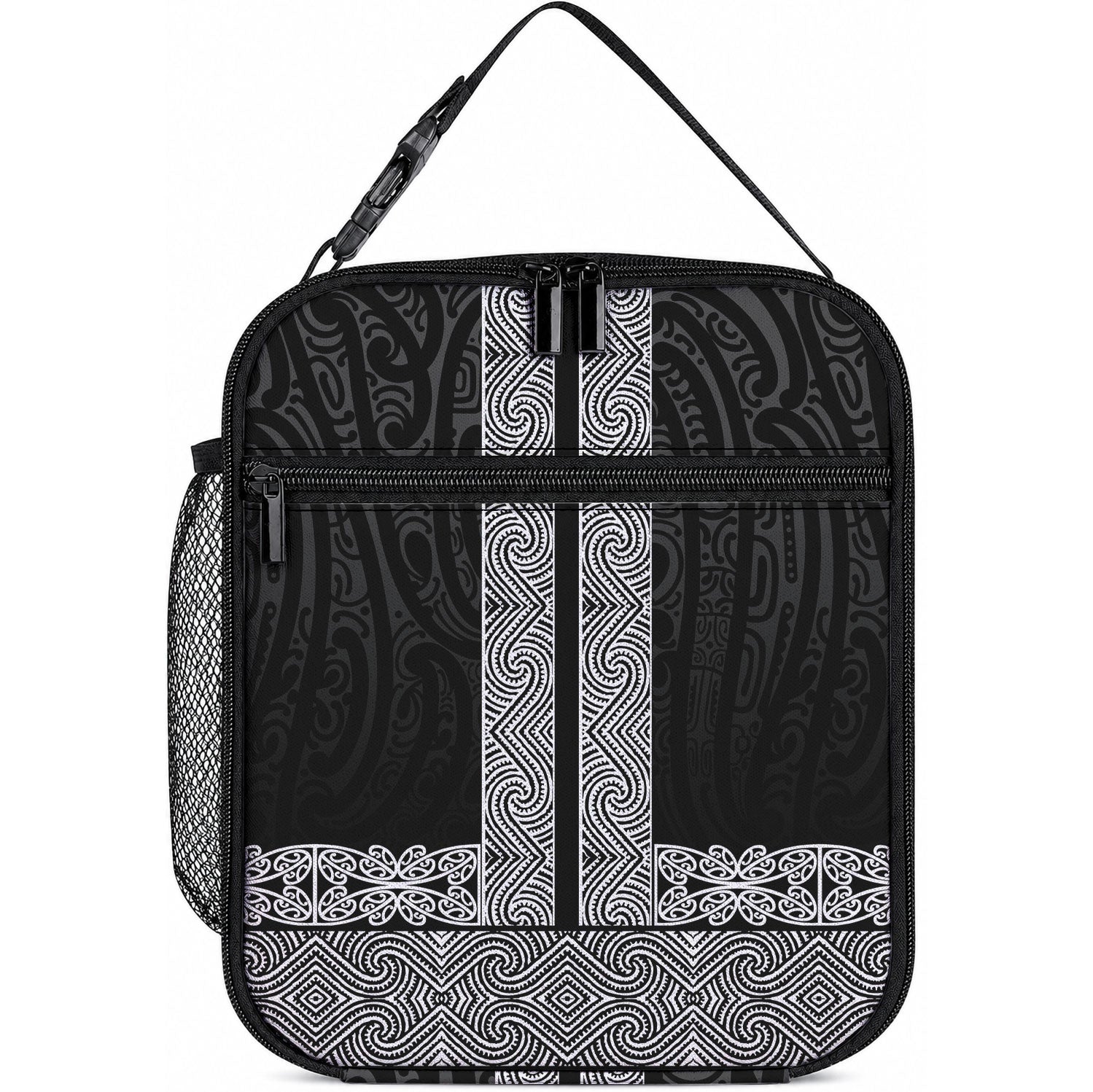 New Zealand Maori Kowhaiwhai Lunch Bag Pango Maui and Mangopare LT9 10.2 × 8.3 × 4.3 inch Black - Polynesian Pride