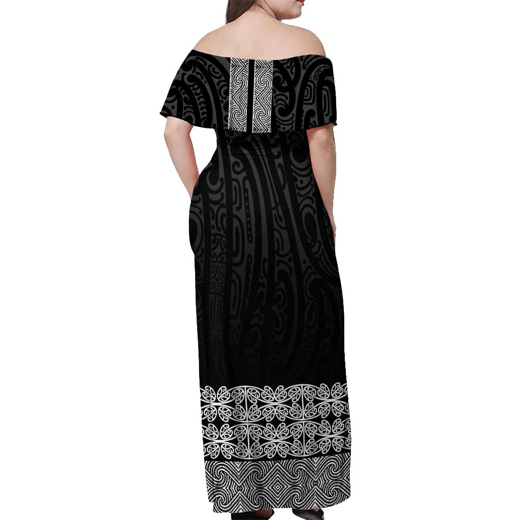 New Zealand Maori Kowhaiwhai Off Shoulder Maxi Dress Pango Maui and Mangopare LT9 - Polynesian Pride