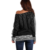 New Zealand Maori Kowhaiwhai Off Shoulder Sweater Pango Maui and Mangopare LT9 - Polynesian Pride