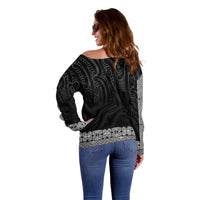 New Zealand Maori Kowhaiwhai Off Shoulder Sweater Pango Maui and Mangopare LT9 - Polynesian Pride