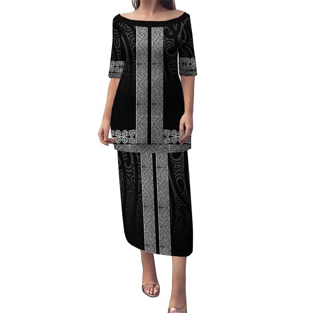 New Zealand Maori Kowhaiwhai Puletasi Pango Maui and Mangopare LT9 Long Dress Black - Polynesian Pride
