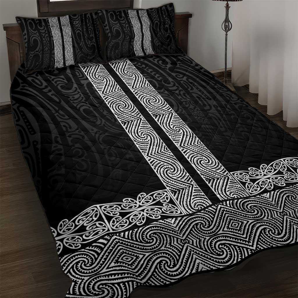 New Zealand Maori Kowhaiwhai Quilt Bed Set Pango Maui and Mangopare LT9 Black - Polynesian Pride