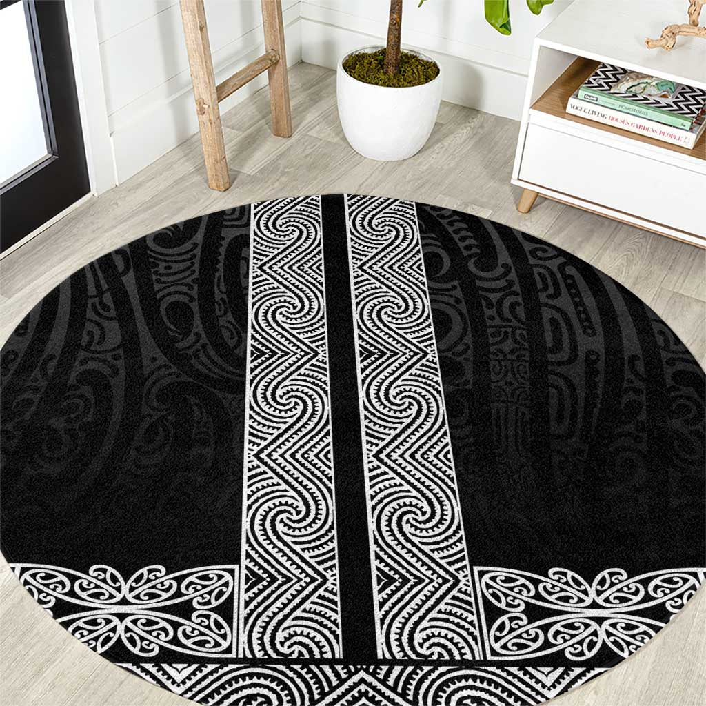 New Zealand Maori Kowhaiwhai Round Carpet Pango Maui and Mangopare LT9 Black - Polynesian Pride