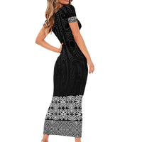 New Zealand Maori Kowhaiwhai Short Sleeve Bodycon Dress Pango Maui and Mangopare LT9 - Polynesian Pride