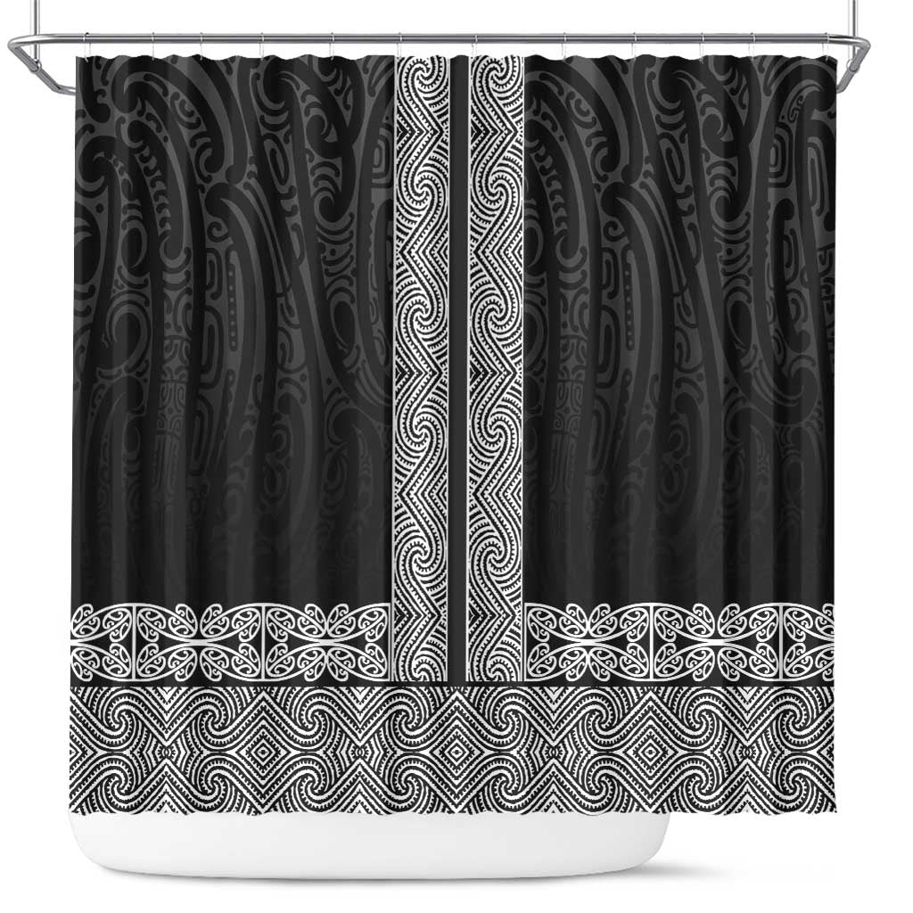 New Zealand Maori Kowhaiwhai Shower Curtain Pango Maui and Mangopare LT9 Black - Polynesian Pride
