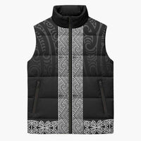 New Zealand Maori Kowhaiwhai Sleeveless Puffer Jacket Pango Maui and Mangopare LT9 Unisex Black - Polynesian Pride