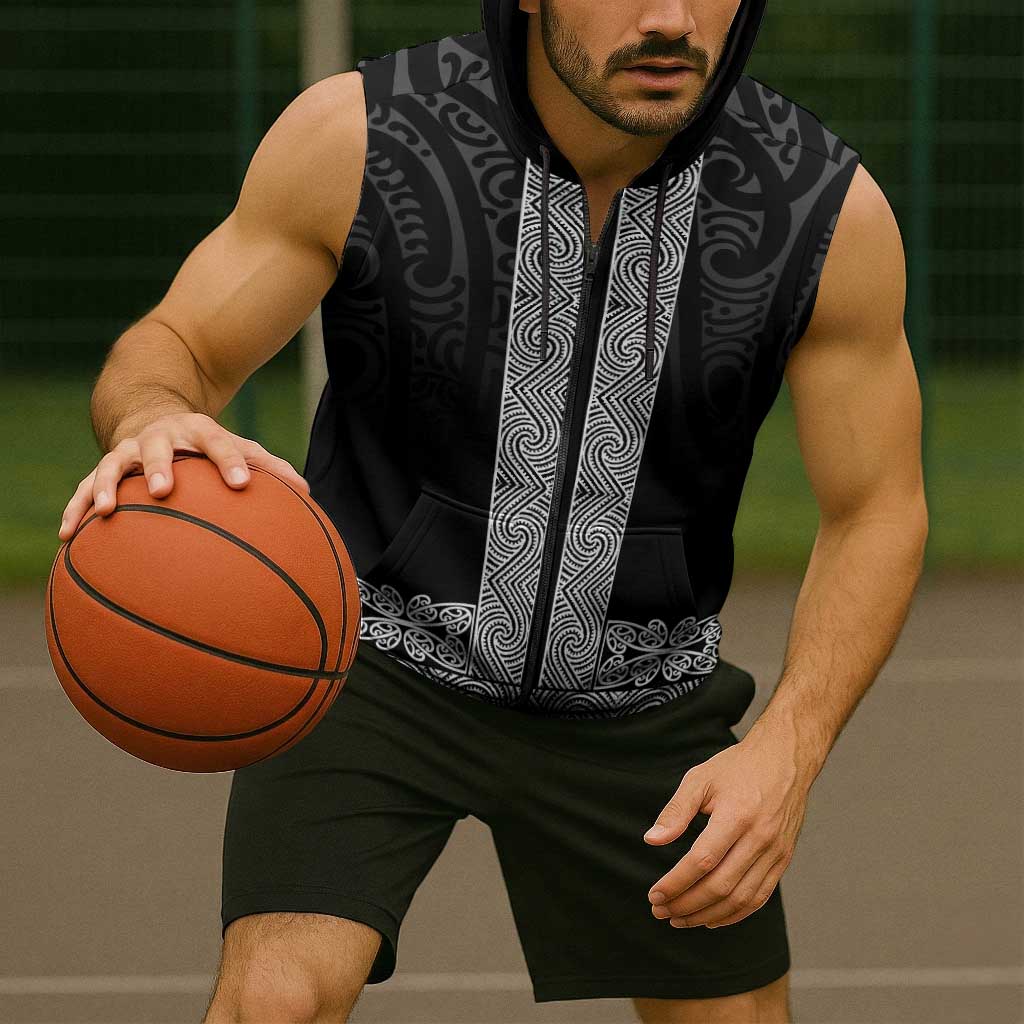 New Zealand Maori Kowhaiwhai Sleeveless Zip Hoodie Pango Maui and Mangopare LT9 - Polynesian Pride