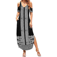New Zealand Maori Kowhaiwhai Summer Maxi Dress Pango Maui and Mangopare LT9 Women Black - Polynesian Pride