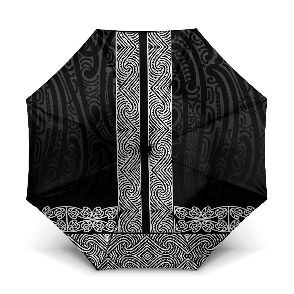 New Zealand Maori Kowhaiwhai Umbrella Pango Maui and Mangopare LT9 One Size Folded 11.42 inch Opened Diameter 37.4 inch Black - Polynesian Pride