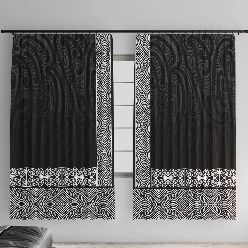 New Zealand Maori Kowhaiwhai Window Curtain Pango Maui and Mangopare LT9 With Hooks Black - Polynesian Pride