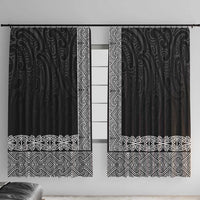 New Zealand Maori Kowhaiwhai Window Curtain Pango Maui and Mangopare LT9 With Hooks Black - Polynesian Pride