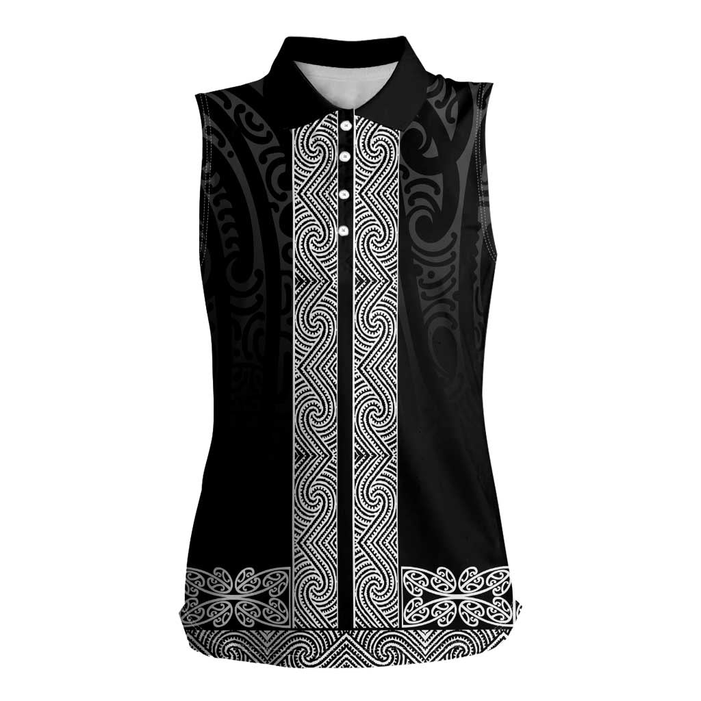 New Zealand Maori Kowhaiwhai Women Sleeveless Polo Shirt Pango Maui and Mangopare LT9 Female Black - Polynesian Pride
