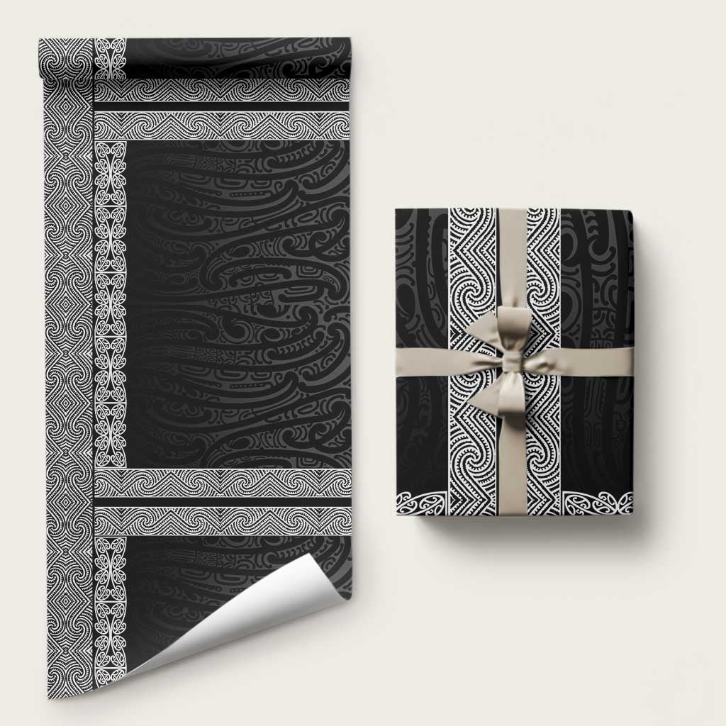 New Zealand Maori Kowhaiwhai Wrapping Paper Pango Maui and Mangopare LT9 58" × 23" Black - Polynesian Pride