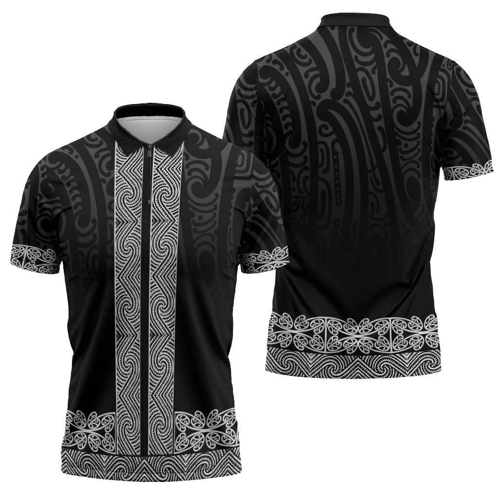 New Zealand Maori Kowhaiwhai Zipper Polo Shirt Pango Maui and Mangopare LT9 - Polynesian Pride