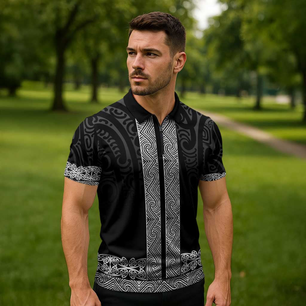 New Zealand Maori Kowhaiwhai Zipper Polo Shirt Pango Maui and Mangopare LT9 - Polynesian Pride
