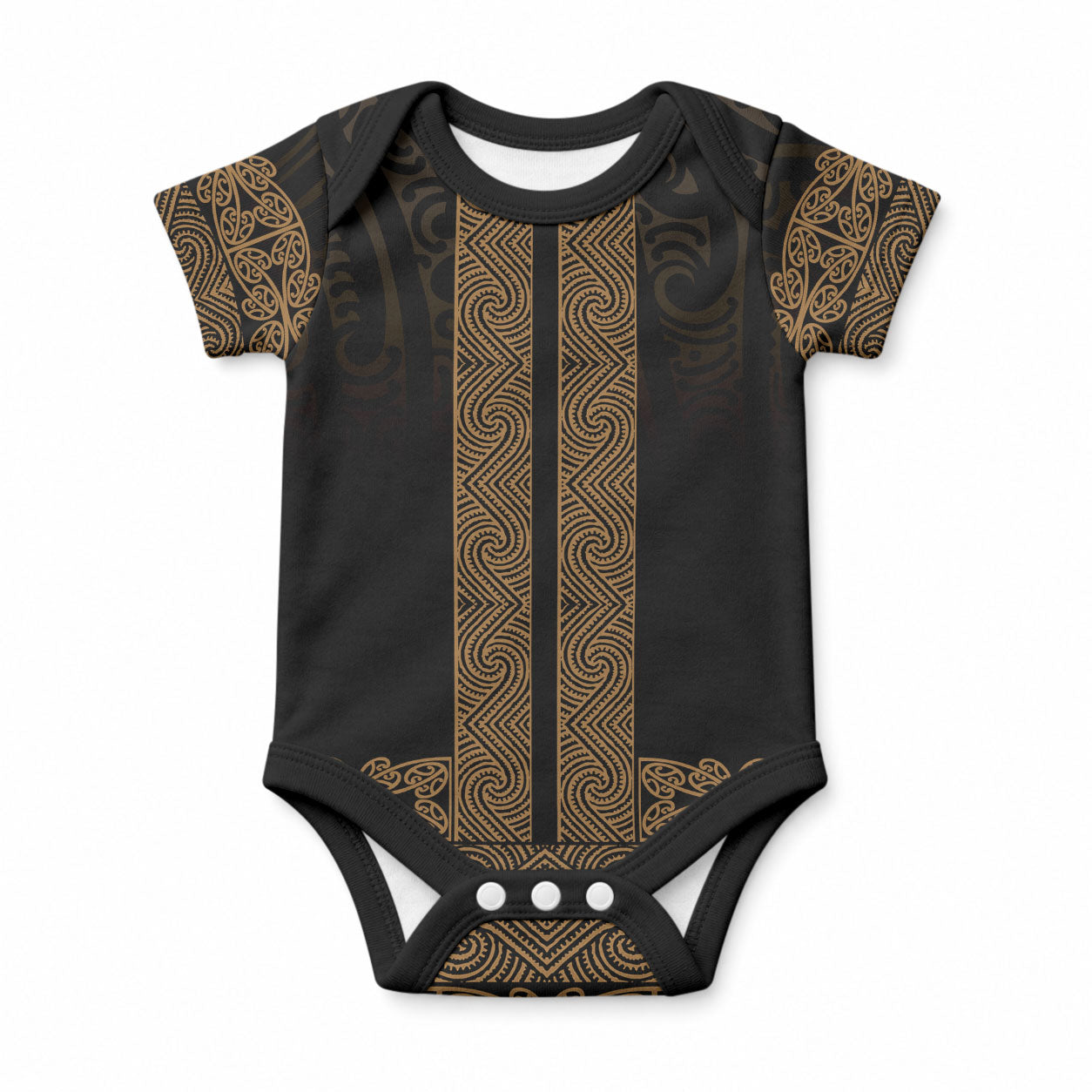 New Zealand Maori Kowhaiwhai Baby Onesie Parauri Maui and Mangopare