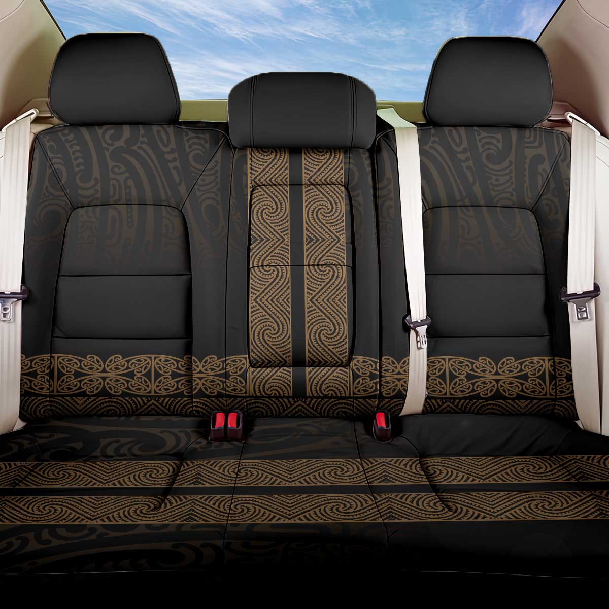 New Zealand Maori Kowhaiwhai Back Car Seat Cover Parauri Maui and Mangopare LT9 One Size Brown - Polynesian Pride
