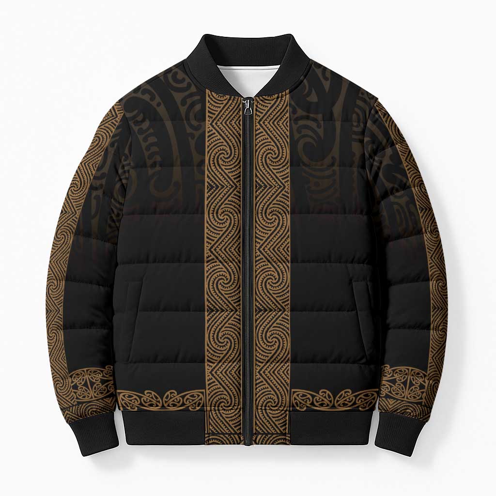 New Zealand Maori Kowhaiwhai Bomber Puffer Jacket Parauri Maui and Mangopare LT9 Unisex Brown - Polynesian Pride