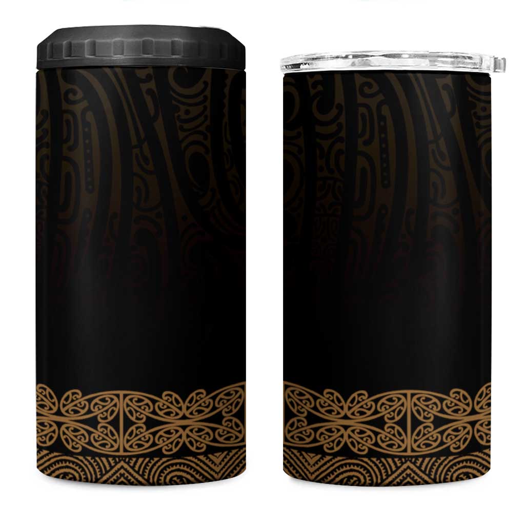 New Zealand Maori Kowhaiwhai 4 in 1 Can Cooler Tumbler Parauri Maui and Mangopare LT9 One Size: 16 oz Brown - Polynesian Pride