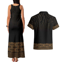 New Zealand Maori Kowhaiwhai Couples Matching Tank Maxi Dress and Hawaiian Shirt Parauri Maui and Mangopare LT9 - Polynesian Pride