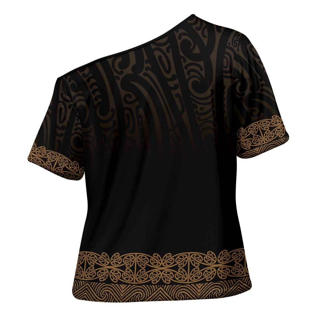 New Zealand Maori Kowhaiwhai Cross Shoulder Shirt Parauri Maui and Mangopare LT9 - Polynesian Pride