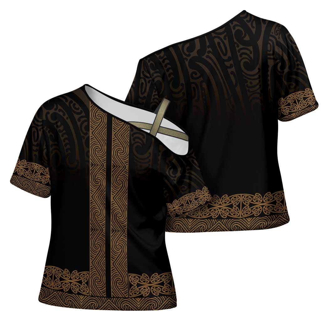 New Zealand Maori Kowhaiwhai Cross Shoulder Shirt Parauri Maui and Mangopare LT9 - Polynesian Pride