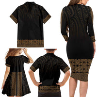 New Zealand Maori Kowhaiwhai Family Matching Long Sleeve Bodycon Dress and Hawaiian Shirt Parauri Maui and Mangopare LT9 - Polynesian Pride