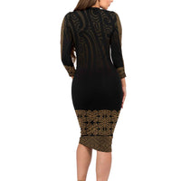 New Zealand Maori Kowhaiwhai Family Matching Long Sleeve Bodycon Dress and Hawaiian Shirt Parauri Maui and Mangopare LT9 - Polynesian Pride