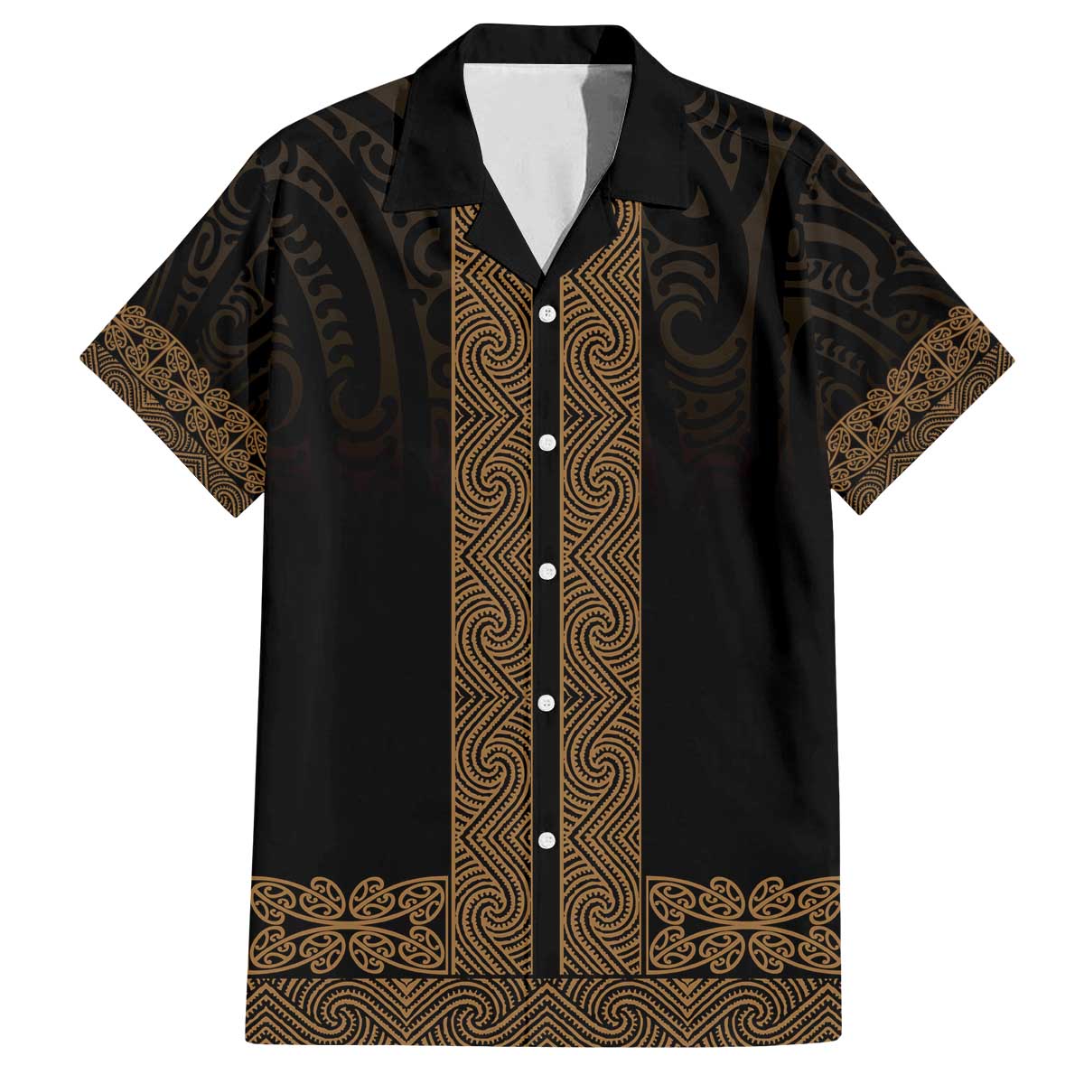 New Zealand Maori Kowhaiwhai Family Matching Off The Shoulder Long Sleeve Dress and Hawaiian Shirt Parauri Maui and Mangopare LT9 Dad's Shirt - Short Sleeve Brown - Polynesian Pride