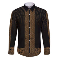 New Zealand Maori Kowhaiwhai Family Matching Off The Shoulder Long Sleeve Dress and Hawaiian Shirt Parauri Maui and Mangopare LT9 Dad's Shirt - Long Sleeve Brown - Polynesian Pride
