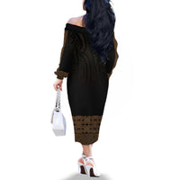 New Zealand Maori Kowhaiwhai Family Matching Off The Shoulder Long Sleeve Dress and Hawaiian Shirt Parauri Maui and Mangopare LT9 - Polynesian Pride