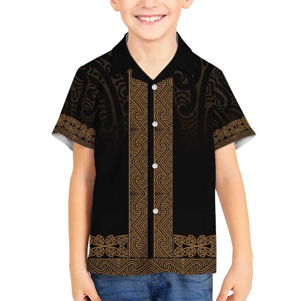 New Zealand Maori Kowhaiwhai Family Matching Off Shoulder Maxi Dress and Hawaiian Shirt Parauri Maui and Mangopare LT9 Son's Shirt Brown - Polynesian Pride