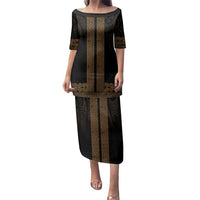 New Zealand Maori Kowhaiwhai Family Matching Puletasi and Hawaiian Shirt Parauri Maui and Mangopare LT9 Mom's Dress Brown - Polynesian Pride