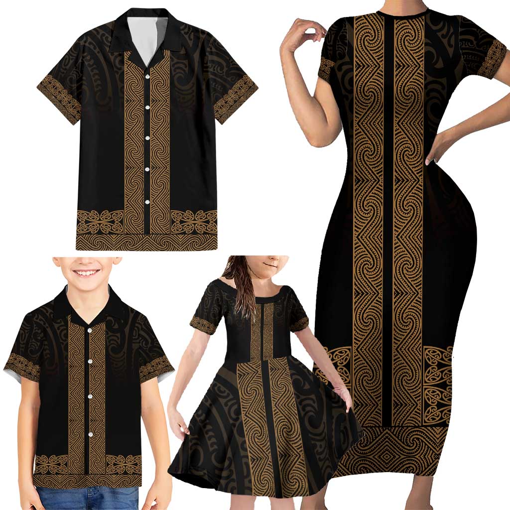 New Zealand Maori Kowhaiwhai Family Matching Short Sleeve Bodycon Dress and Hawaiian Shirt Parauri Maui and Mangopare LT9 - Polynesian Pride