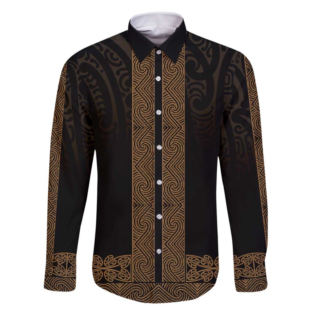 New Zealand Maori Kowhaiwhai Family Matching Short Sleeve Bodycon Dress and Hawaiian Shirt Parauri Maui and Mangopare LT9 Dad's Shirt - Long Sleeve Brown - Polynesian Pride