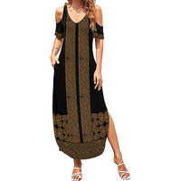 New Zealand Maori Kowhaiwhai Family Matching Summer Maxi Dress and Hawaiian Shirt Parauri Maui and Mangopare LT9 Mom's Dress Brown - Polynesian Pride
