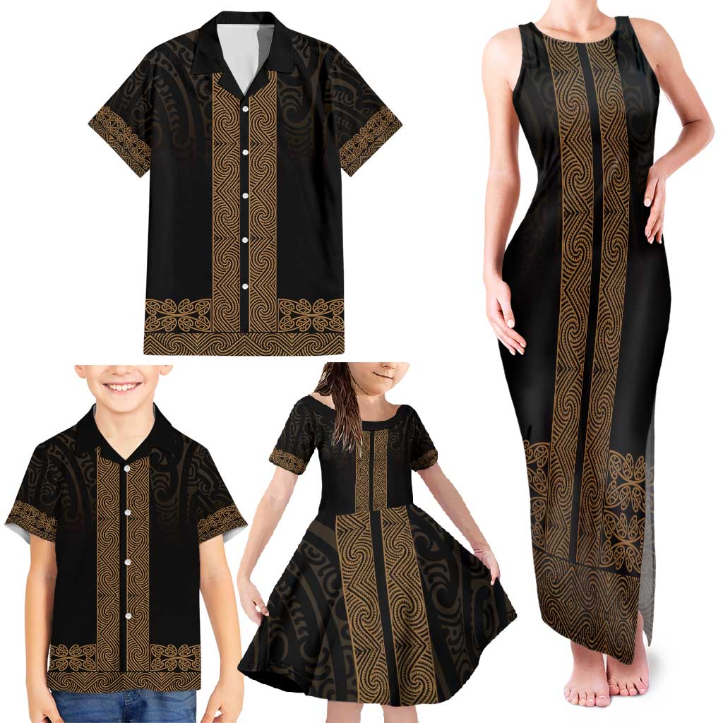 New Zealand Maori Kowhaiwhai Family Matching Tank Maxi Dress and Hawaiian Shirt Parauri Maui and Mangopare LT9 - Polynesian Pride