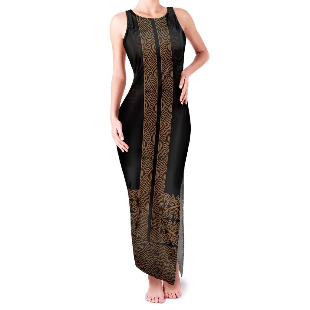 New Zealand Maori Kowhaiwhai Family Matching Tank Maxi Dress and Hawaiian Shirt Parauri Maui and Mangopare LT9 Mom's Dress Brown - Polynesian Pride