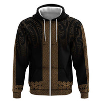 New Zealand Maori Kowhaiwhai Hoodie Parauri Maui and Mangopare LT9 Zip Hoodie Brown - Polynesian Pride