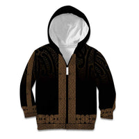 New Zealand Maori Kowhaiwhai Kid Hoodie Parauri Maui and Mangopare LT9 Zip Hoodie Brown - Polynesian Pride