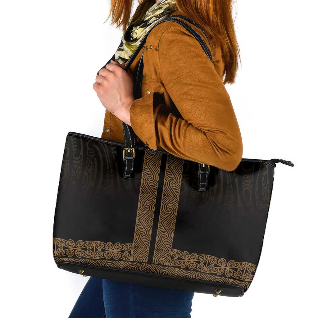 New Zealand Maori Kowhaiwhai Leather Tote Bag Parauri Maui and Mangopare LT9 Brown - Polynesian Pride