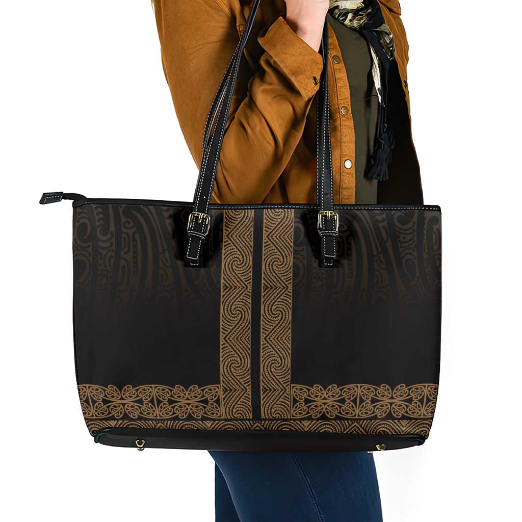 New Zealand Maori Kowhaiwhai Leather Tote Bag Parauri Maui and Mangopare LT9 - Polynesian Pride