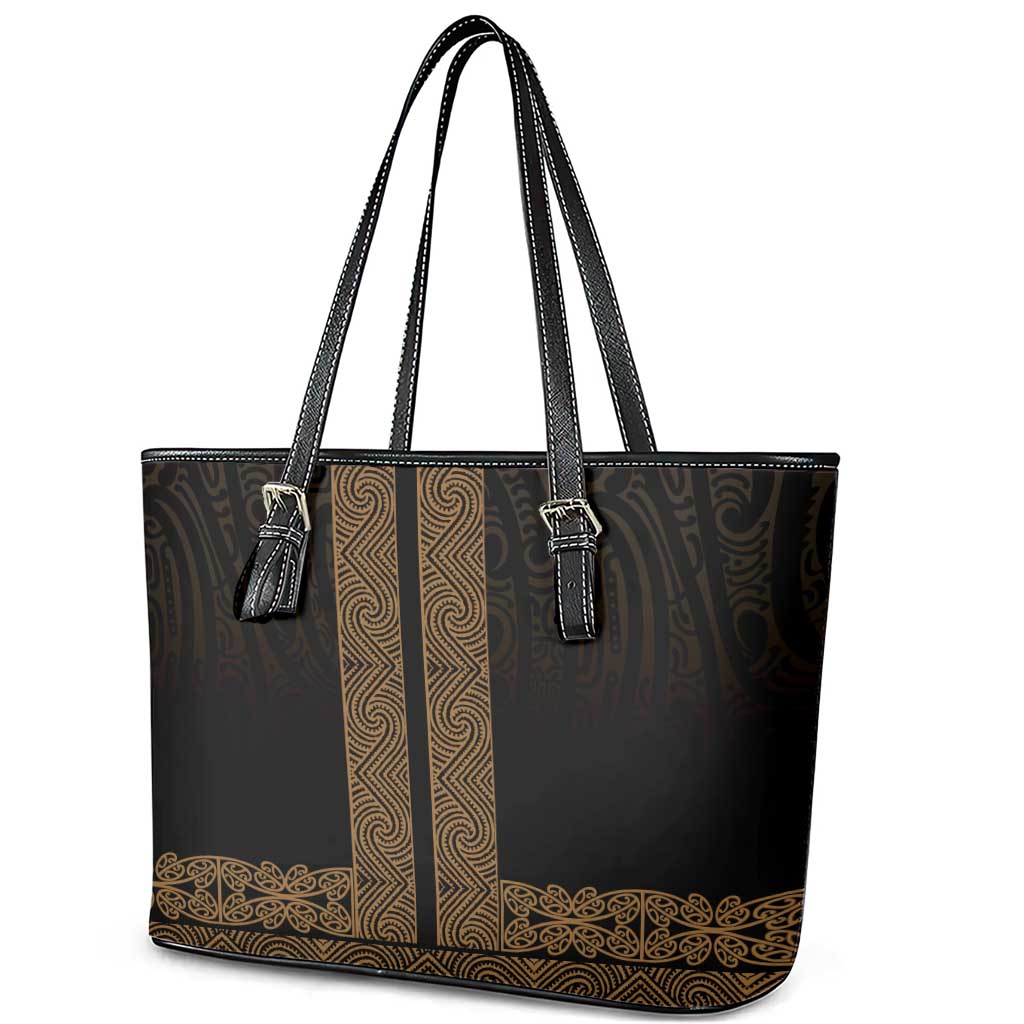 New Zealand Maori Kowhaiwhai Leather Tote Bag Parauri Maui and Mangopare LT9 - Polynesian Pride