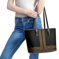 New Zealand Maori Kowhaiwhai Leather Tote Bag Parauri Maui and Mangopare LT9 - Polynesian Pride