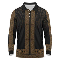 New Zealand Maori Kowhaiwhai Long Sleeve Polo Shirt Parauri Maui and Mangopare LT9 Brown - Polynesian Pride