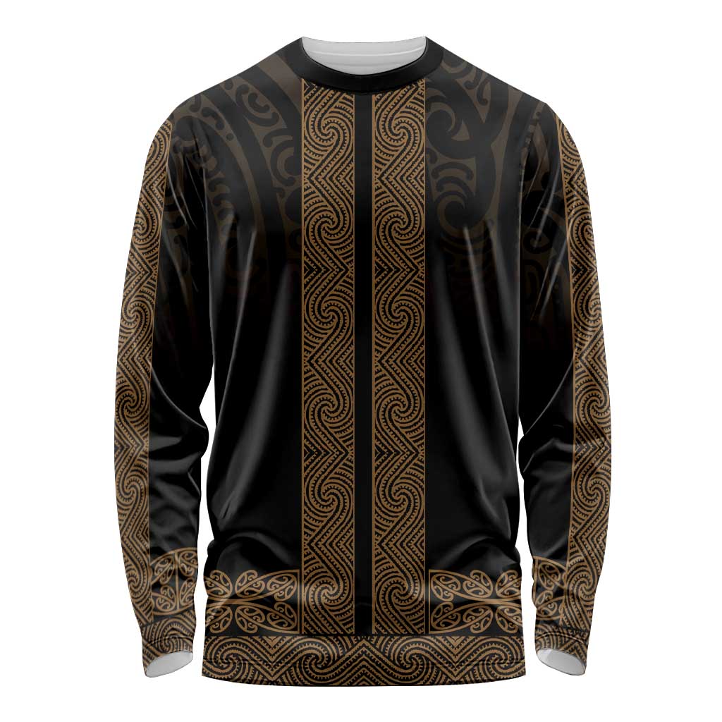 New Zealand Maori Kowhaiwhai Long Sleeve Shirt Parauri Maui and Mangopare LT9 Unisex Brown - Polynesian Pride