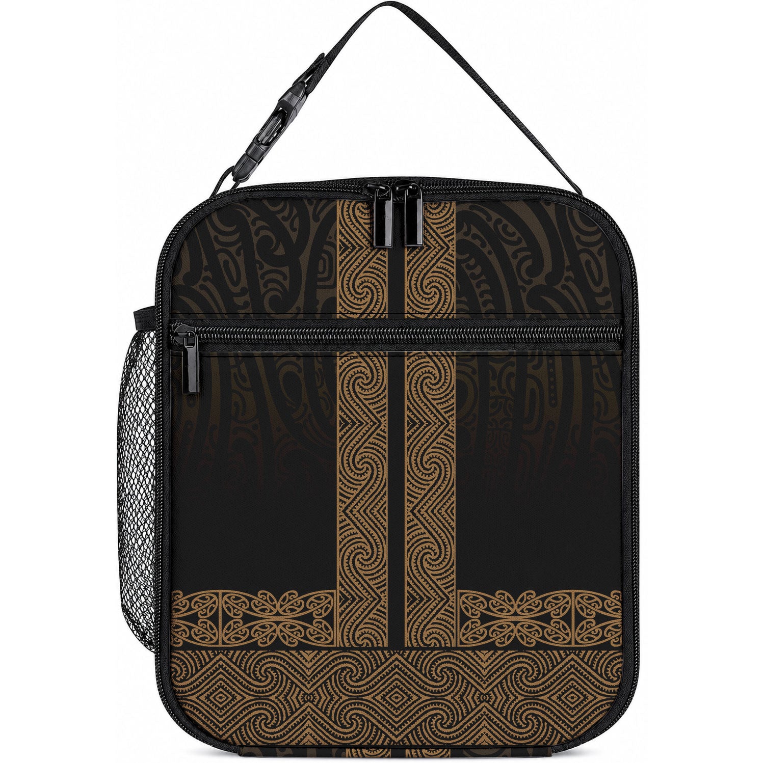New Zealand Maori Kowhaiwhai Lunch Bag Parauri Maui and Mangopare LT9 10.2 × 8.3 × 4.3 inch Brown - Polynesian Pride
